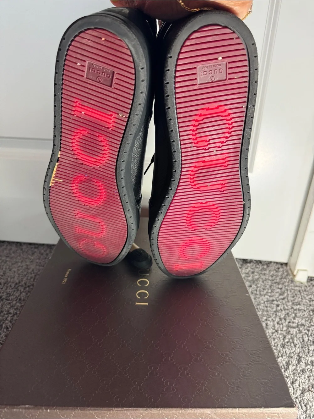 Gucci Black High-Top Men's Sneakers with Red Heel Accent